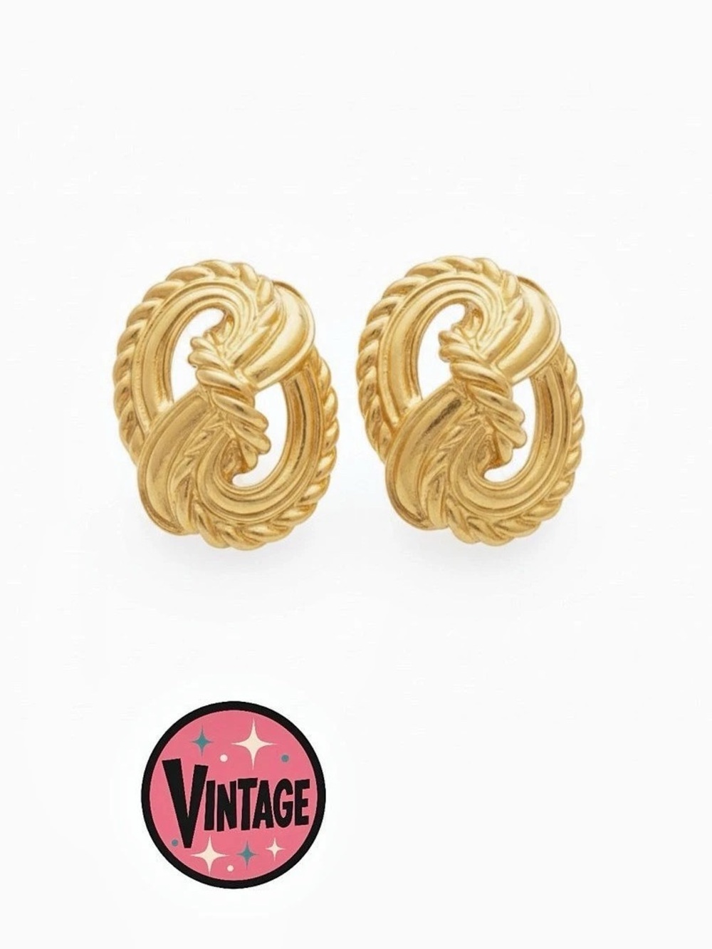 Vintage 80s Chunky Textured Gold Rope Knot Statement Earrings Napier Monet Style